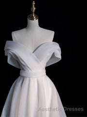 White Organza Long Evening Prom Dresses, White Long Evening Dresses
