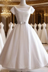 White Round Neck Tulle Retro Short Evening Prom Dresses, Bridesmaid Dresses