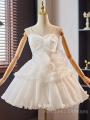 White Sweetheart Neck Organza Short Evening Prom Dresses, White Homecoming Dresses