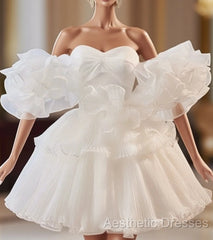 White Sweetheart Neck Organza Short Evening Prom Dresses, White Homecoming Dresses