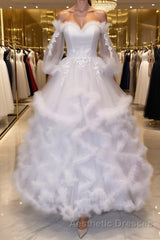White sweetheart neck tulle long Evening Prom gown, white evening Dresses