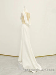 White v neck long Evening Prom Dresses, white evening Dresses