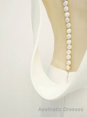 White v neck long Evening Prom Dresses, white evening Dresses