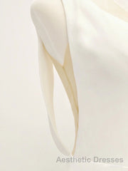 White v neck long Evening Prom Dresses, white evening Dresses