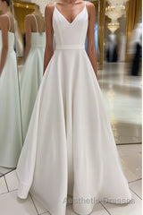 White v neck satin long Evening Prom Dresses white evening Dresses