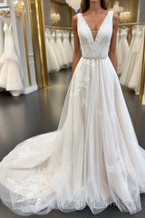White v neck tulle lace long Evening Prom Dresses, lace evening Dresses