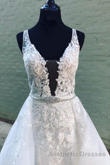 White v neck tulle lace long Evening Prom Dresses white tulle lace evening Dresses