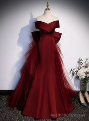 Wine Red Mermaid Off Shouler Evening Dress, Wine Red Long Prom Dress Party Dress