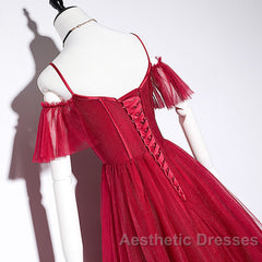Wine Red Straps Off Shoulder Long Evening Prom Dresses Party Dresses, Formal Gown Evening Dresses