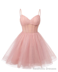 Womens V Neck Tulle Spaghetti Straps Silver Homecoming Dresses with Corset Back Short Prom Gowns for Teens