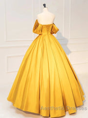 Yellow Off Shoulder Satin Long Evening Prom Dresses Quinceanera Dresses