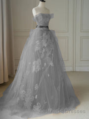 Yellow tulle lace long Evening Prom Dresses, yellow tulle formal Dresses