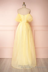 Yellow tulle off shoulder long Evening Prom Dresses yellow formal Dresses