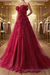 A-Line Evening Prom Dresses Elegant Dresses Formal Sweep / Brush Train Sleeveless Sweetheart Tulle with Pleats Sequin Appliques